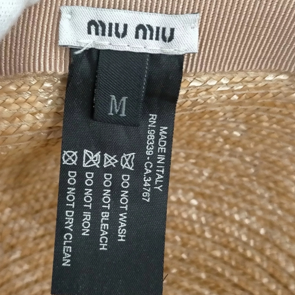 Miu Miu Straw Silk Beige Hat Ribbon Flower Pattern Cap - Picture 6 of 9